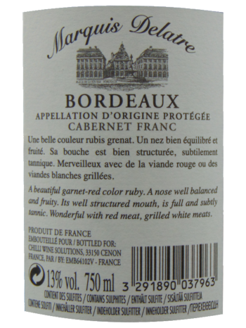 Thông tin rượu vang Marquis Delatre Cabernet Franc
