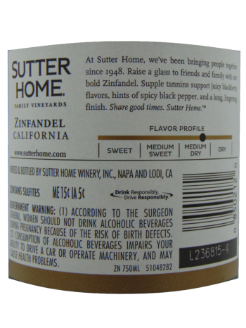 Thông tin rượu vang Sutter Home Zinfandel