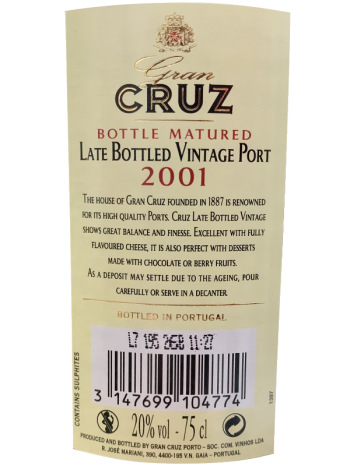 Thông tin rượu vang Porto Gran Cruz LBV 2001